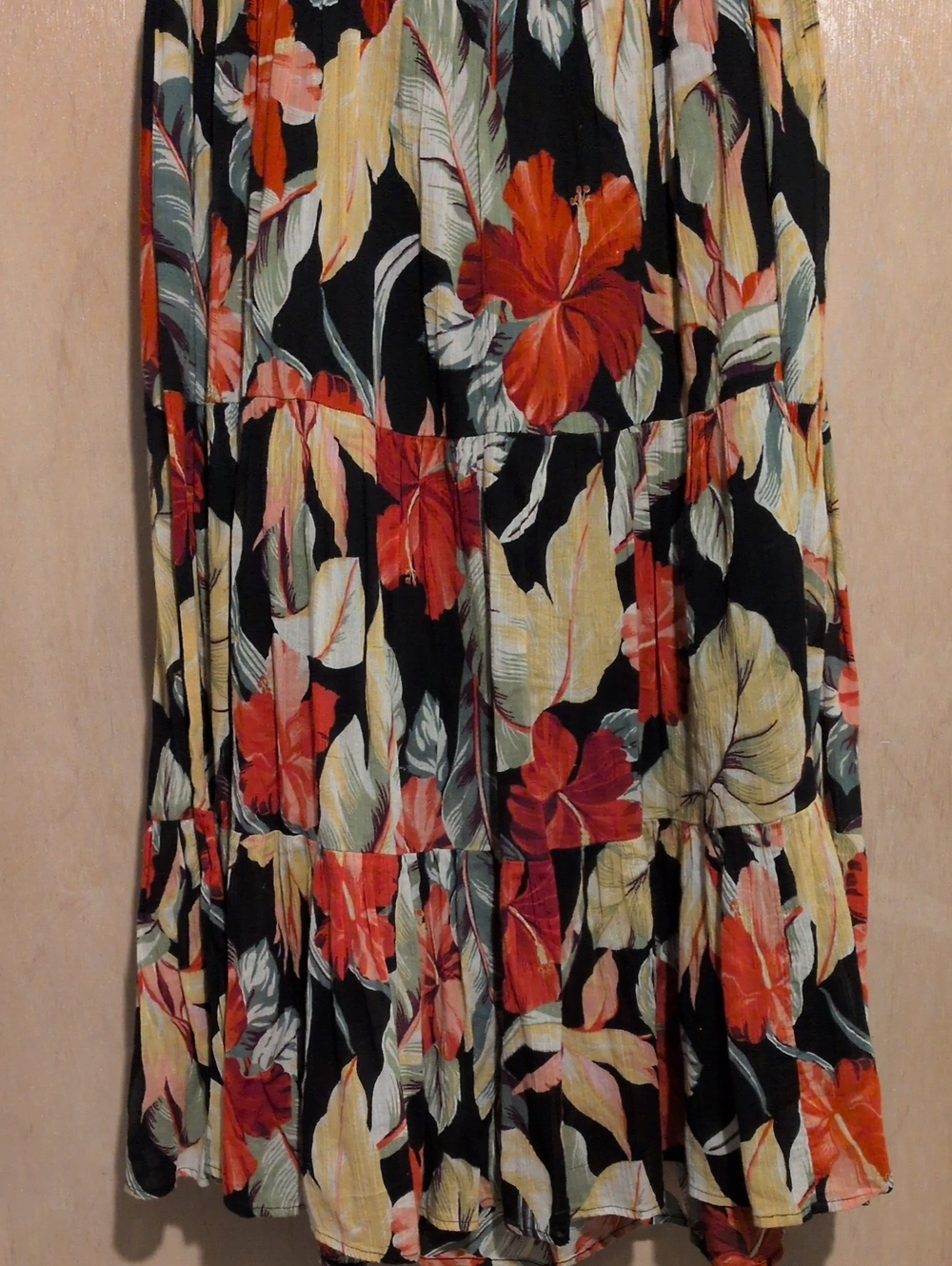 Chaps Black A-Line Maxi Skirt with Coral, Cream & Green Floral
